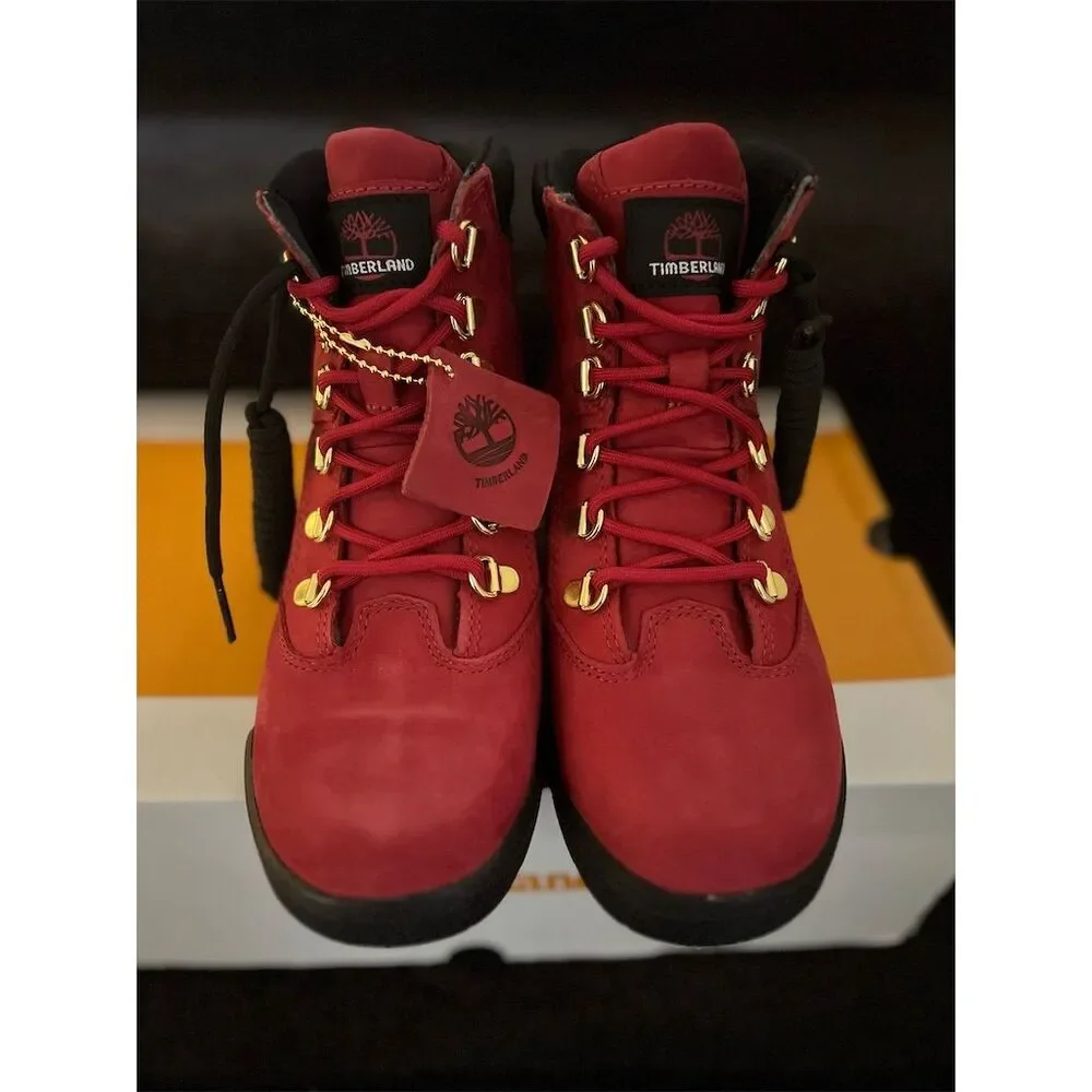 Timberland Kids 6-Inch Field Boot Red Nubuck Size 4.5 Casual Lace-Up - Picture 7 of 8